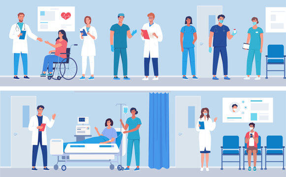 Medical workers, doctors and nurses, work in hospitals, treat patients, and take care of people	