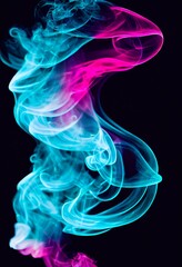 Obraz premium Computer generated dynamic coloured smoke mist effect against a black 3D illustration background. A.I. generated art.