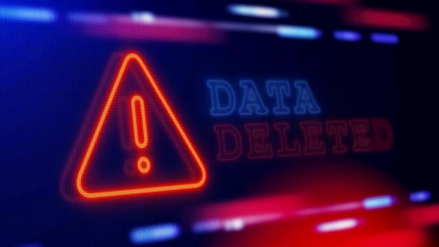 Data Deleted Warning Alert Screen loop Blinking glitch Error Animation. concept of Cyber Technology Data Processing. Computer Programming. Cyber security hacker Crime Attack Error, Hacking Alert,