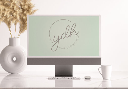 Minimal Desk with Computer Mockup