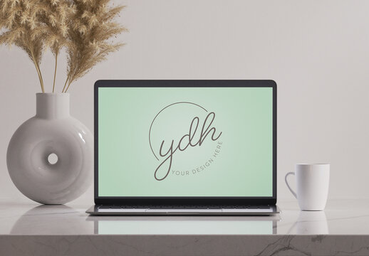 Minimal Desk with Laptop Mockup
