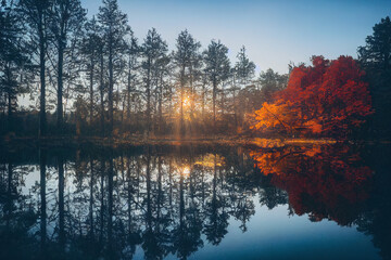 autumn chateau view secnery beautiful river moutain digital painting 