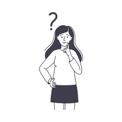 Question with Thoughtful Woman Scratching Head over Riddle Vector Illustration