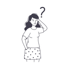 Question with Thoughtful Woman Scratching Head over Riddle Vector Illustration