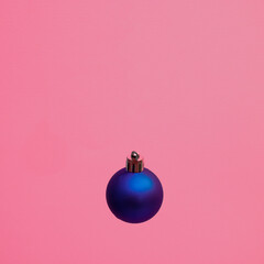 New Year's and Christmas festive decorative ball for decorating the space and Christmas tree. Flat lay concept.