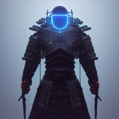 Futurist Cybernetic Cyborg Cyberpunk Japanese Samurai, 3d representation, AI Generated