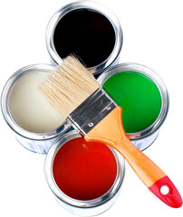 Paint Brush With Cans Of Paint - Isolated