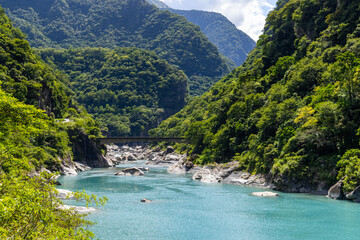 Naklejka na ściany i meble Beautiful landscape with river lake in Taroko National Park in Hualien of Taiwan