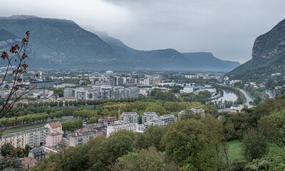 View of Grenoble metropolis as seen from Fort de La Bastille, France