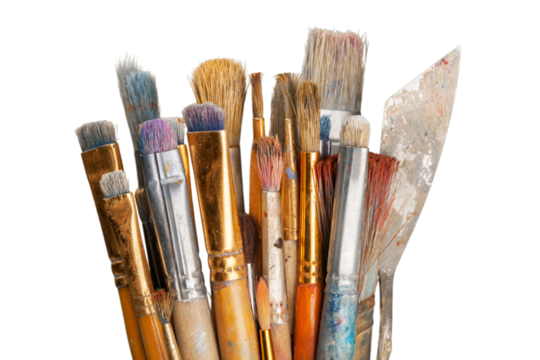 Row of artist paint brushes  on background