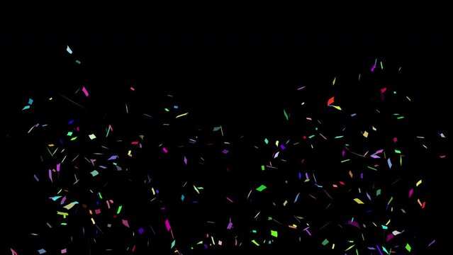 Colorful Confetti Party Popper Blast From Left, Right & Center On Transparent Background, Greenscreen Cgi. Anniversary Celebration Confetti Blaster