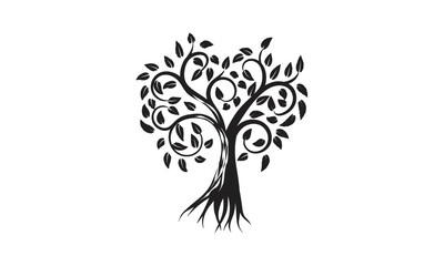 Organic natural and healthy olive tree silhouette logo isolated on white background. Modern vector green plant icon sign design artwork. Premium quality oil product logotype flat emblem illustration.