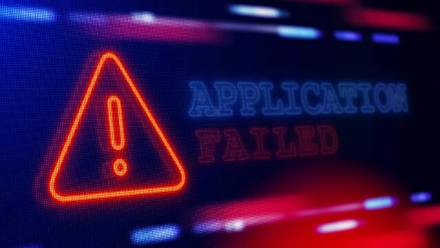 .Application Failed Warning Alert Screen loop Blinking glitch Error Animation. concept of Hacking attack. Computer system crash, error message. computer virus, software piracy, or internet hacking.