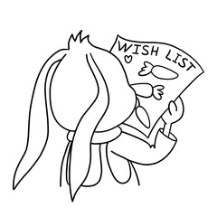 5 / 25 Cute bunny creates wish list for Santa. Christmas, New Year and Easter contour vector illustration for banner, cards and product design. Collection of rabbits in cartoon style. Fun and humour.