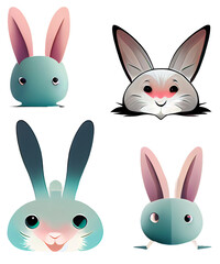 Fototapeta premium set of cartoon rabbits icons element easter halloween newyear bunny digital 3D illustration white background
