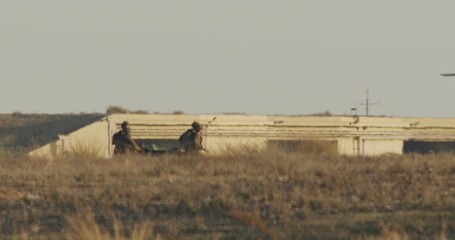 Military helicopter during a rescue mission in a base