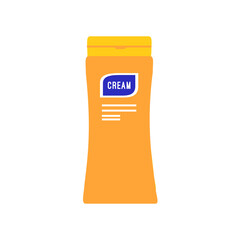 A minimalist illustration of a tube of cream with an orange body and a yellow cap, labeled 