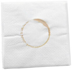 Paper Napkin with a coffee stain isolated on white background