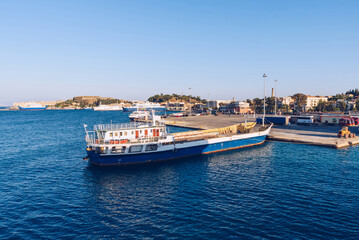 Fototapeta na wymiar Ferry boat in port of Igoumenitsa, Greece.