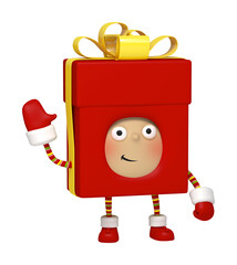 Funny Santa helper elf or gnome welcomes. 3d cartoon character