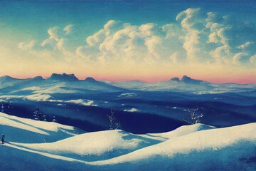 Winter landscape around Mala Upa, Giant Mountains (Krkonose), Northern Bohemia, Czech Republic - obrazy, fototapety, plakaty