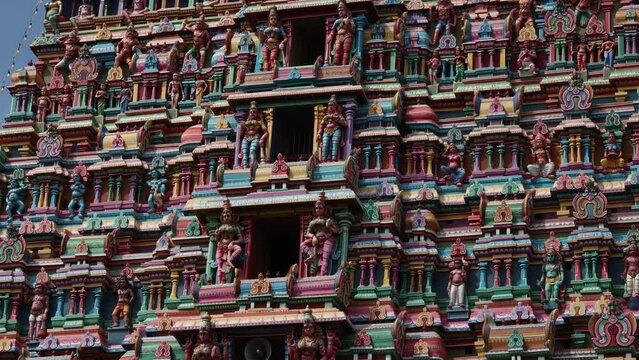 Tirunelveli Nellaiappar Indian Temple dedicated to the Hindu deity Shiva are found in the ancient texts of the Puranas. Dravidian vintage architecture in Tamilnadu India 4k video footage.