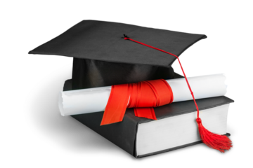 Black Graduation Cap with Degree Isolated on White Background.