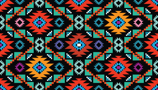 Colorful tribal boho mexican geometrical print. Abstract seamless aztec, mayan, navajo, latino pattern Ethnic hipster background indian, american, asian texture. Vector illustration

