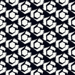 Paint brush hexagons. Hand drawn honeycombs background. Hexahedrons wallpaper. Hives motif. Geometric backdrop. Ethnic digital paper. Web designing. Textile print. Seamless pattern.