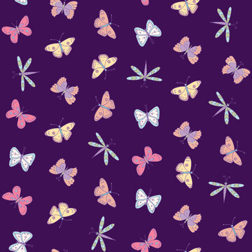 Butterflies insects vector seamless pattern.