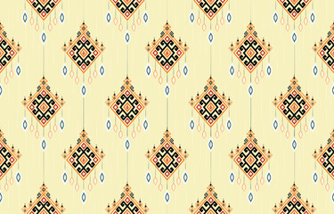 Colorful ikat pattern, ethnic oriental ikat seamless art style. Design for background, carpet, wallpaper, clothing, wrapping, Batik, fabric, backdrop, sarong, and Vector illustration. embroidery style