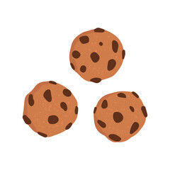 Flat vector illustration of chocolate chip cookies. A sweet snack. Isolated design on a white background.