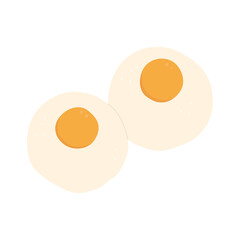 Flat vector cartoon illustration of fried eggs. Top view.