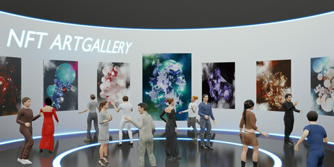 NFT Art Gallery on Metaverse Avatar Legs NFTProjects 3D Illustrations - obrazy, fototapety, plakaty