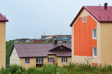 Fototapeta na wymiar cityscape of the village of Yuzhno-Kurilsk on the island of Kunashir