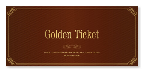 Dark golden ticket. Vector premium ticket template in classic style for any event. Can be used for web and print. - obrazy, fototapety, plakaty