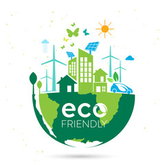 Ecology.Green cities help the world with eco-friendly concept ideas.vector illustration