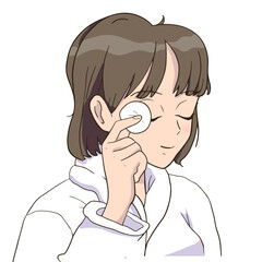 Anime Girl Cleansing your face. Skin care morning routine