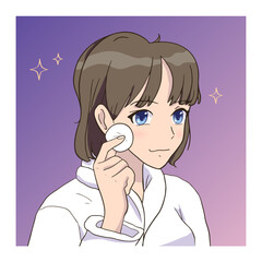 Anime Girl Cleansing your face. Skin care morning routine