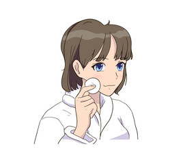 Anime Girl Cleansing your face. Skin care morning routine