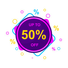 Sale discount 50% off. banner up to 50 percent off. flat style vector illustration
