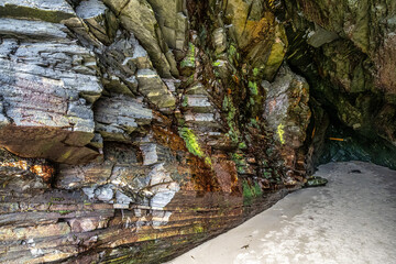 Natural rock arches Cathedrals beach, Playa de las catedrales at Ribadeo, Galicia, Spain