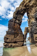 Natural rock arches Cathedrals beach, Playa de las catedrales at Ribadeo, Galicia, Spain