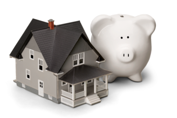 Small House and Piggy bank on background