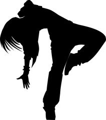 black graphic silhouette of a dancing girl, isolated element, decor