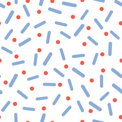 Abstract background with colored ovals and dots. White, blue and red colors. Vector illustration for printing, textiles, fabric, packaging, packaging or cover. Vector illustration
