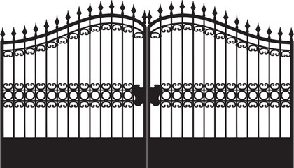 wrought iron fence gate silhouette vector