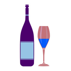 champagne bottle with flute glass, vector