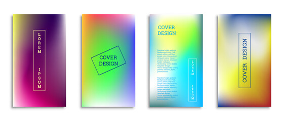 Bright gradient background for the cover. Set of 4 covers. Creative modern vector illustration. Holographic spectrum.