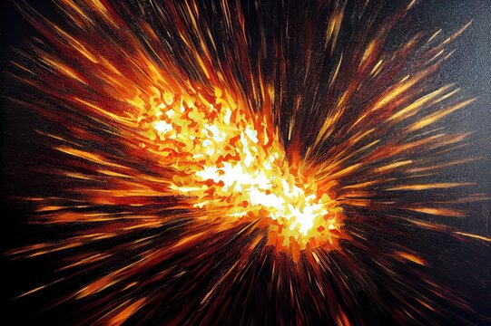Realistic fiery explosion busting over a black background